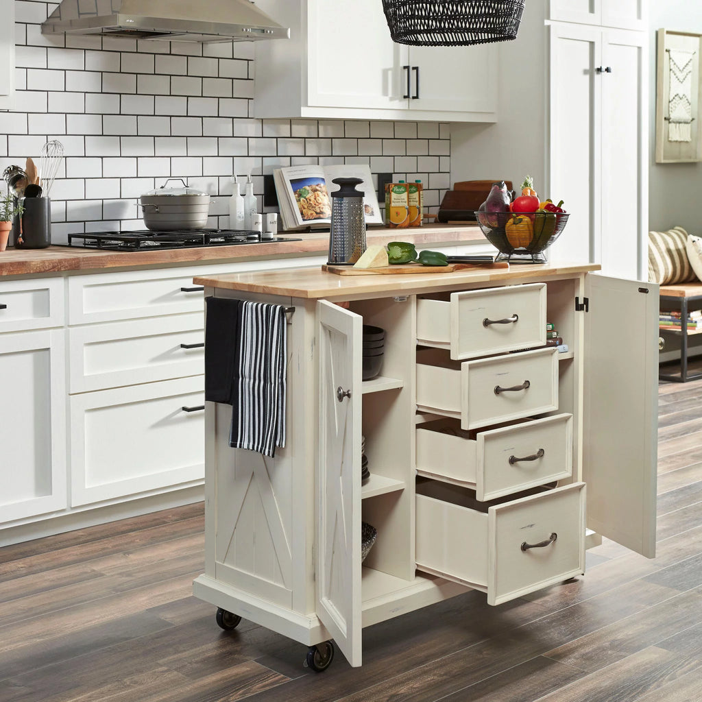 Off White Wood Kitchen Cart C929784