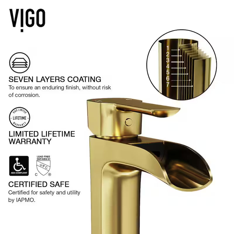 Single Handle Bathroom Vessel Faucet Matte Brushed Gold V1409