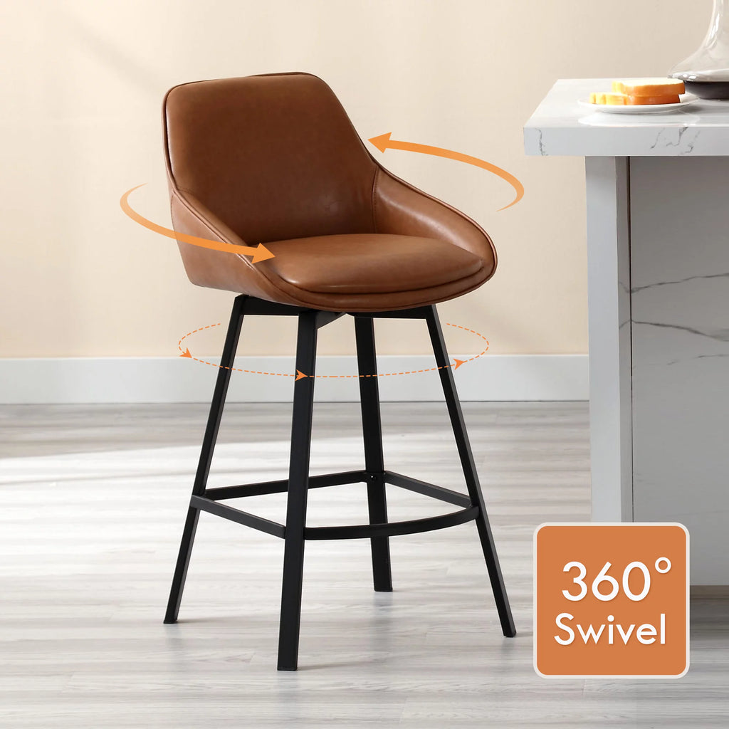 Brown Faux Leather Upholstered Bar Stools Set of 2 U46704