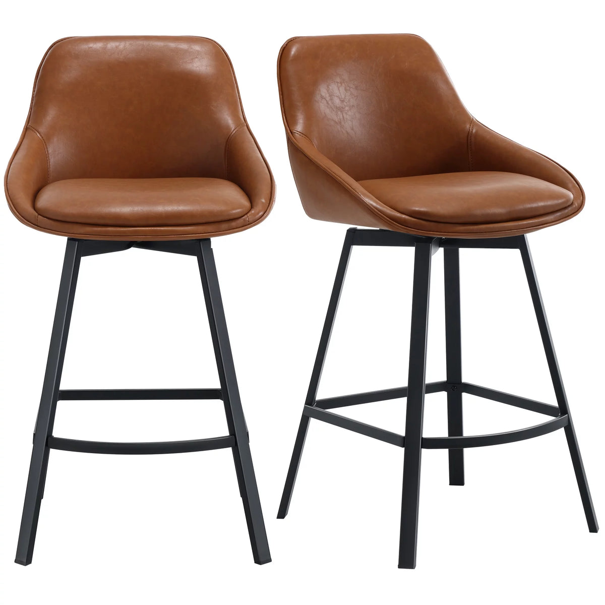 Brown Faux Leather Upholstered Bar Stools Set of 2 U46704