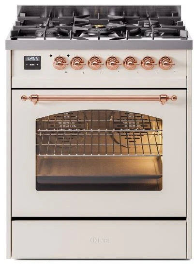 30 Dual Fuel Natural Gas Range Antique White Copper Trim P798427