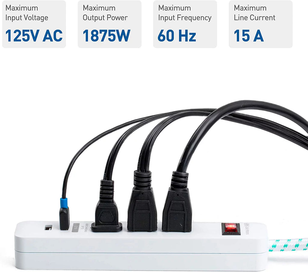 2-Pack 3 Outlet Surge Protector Power Strip with USB Charging Ports White V80375