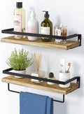 2 Pack Brown Wood Floating Shelves with Towel Bar U672