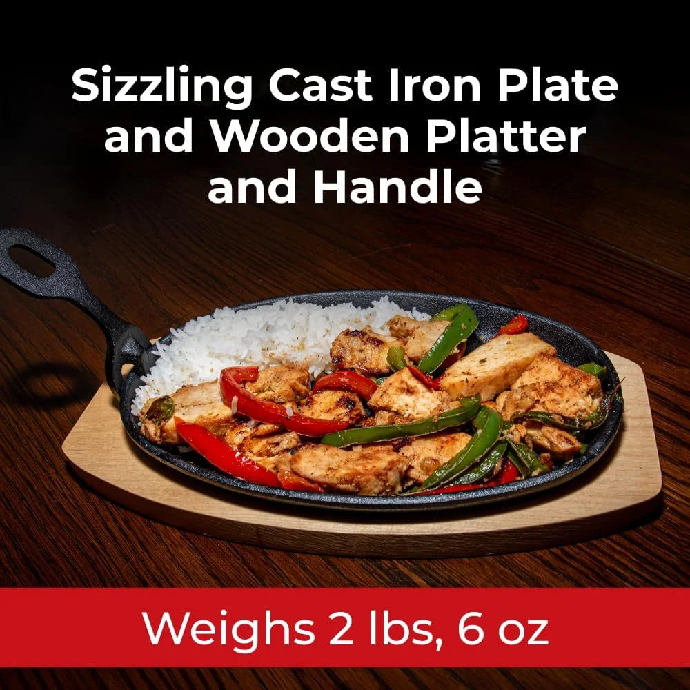 Cast Iron Steak Plate with Wooden Holder Y102003