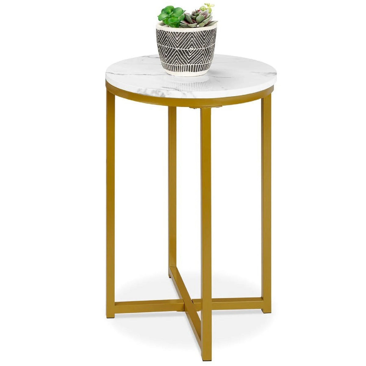 Cross Leg Round Side Table with Faux Marble Top X12237