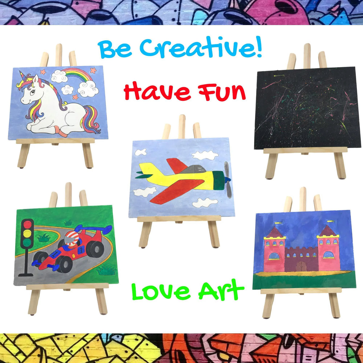Acrylic Painting Kit with Storage Bag, Non Toxic Washable Paints, Wood Easel, Canvases, Brushes G370