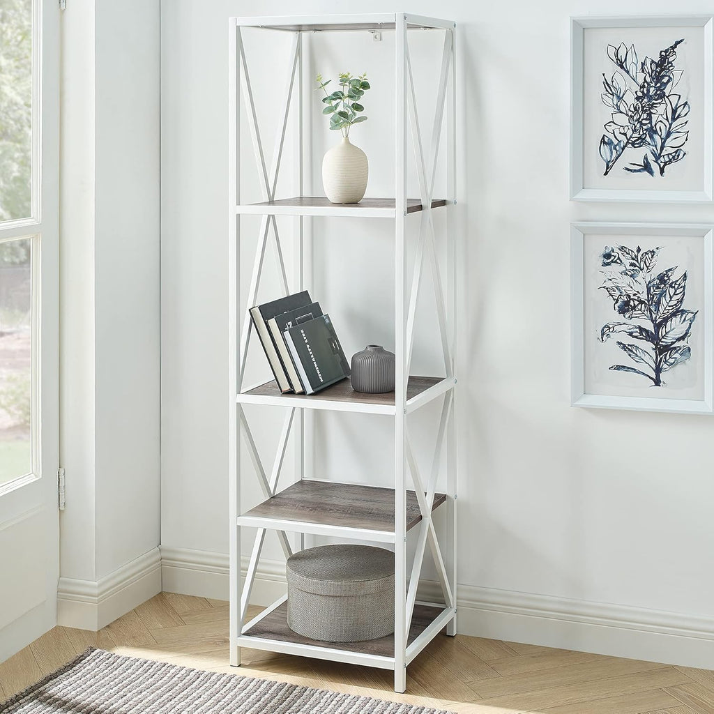 2 Tier Wood Metal Bookcase, 40 Inch, Dark Walnut E511857
