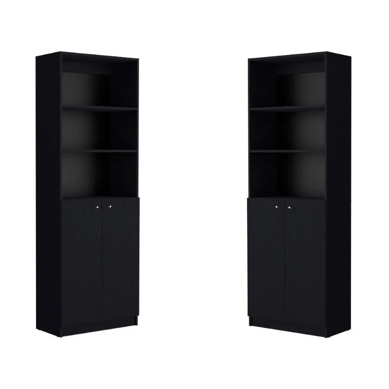 Black 2 Door Engineered Wood Bookcase Set of 2 M566520