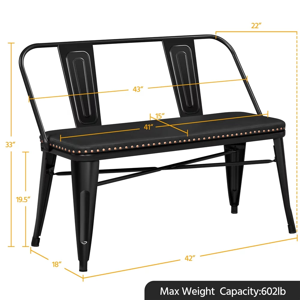 Black Metal Dining Bench with Upholstered Seat N894898