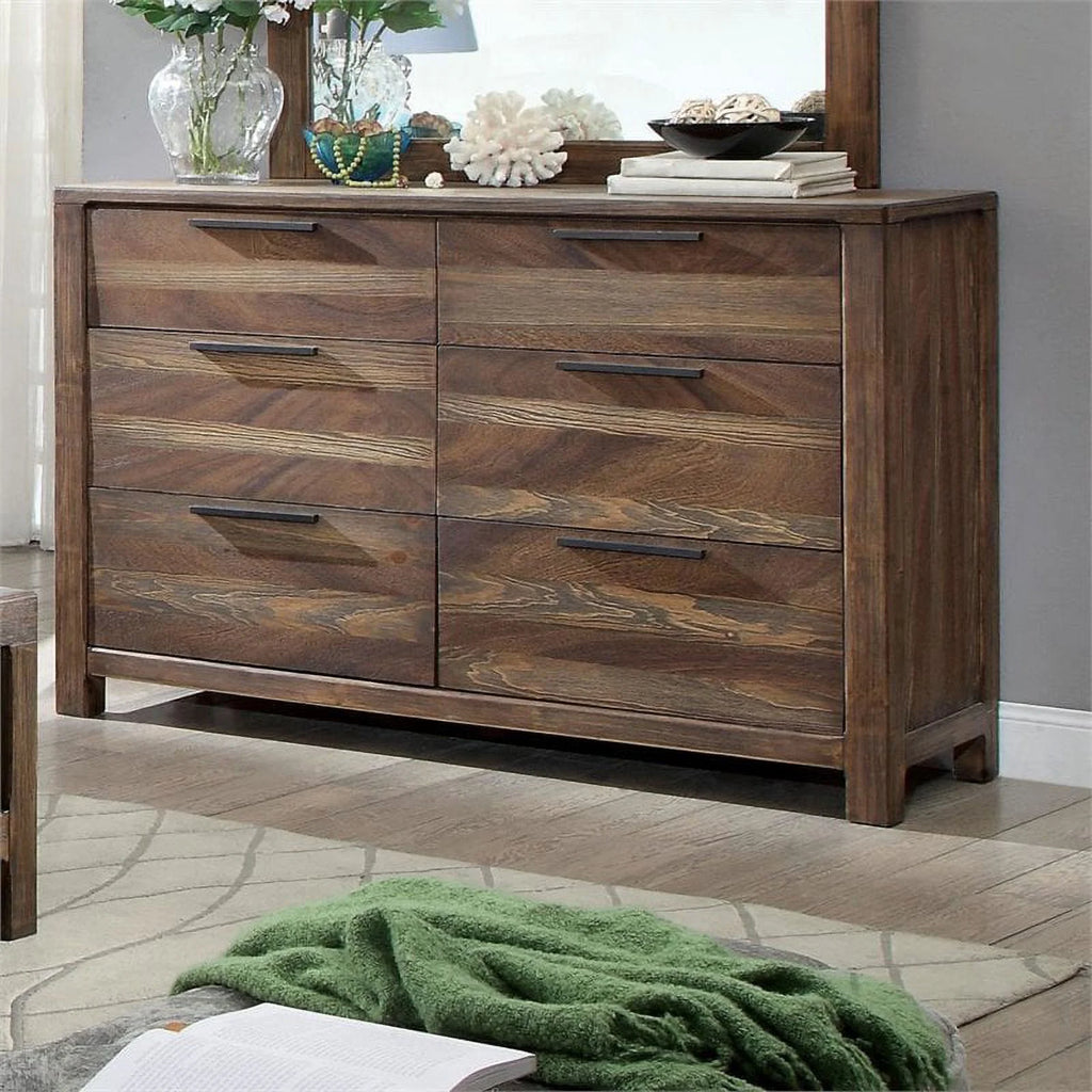 Solid Wood 6-Drawer Dresser in Rustic Natural Tone C9609