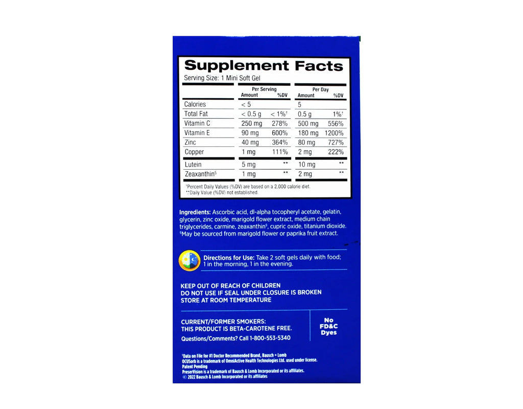 Eye Vitamin and Mineral Supplement 210 Count Mini Soft gels O16390