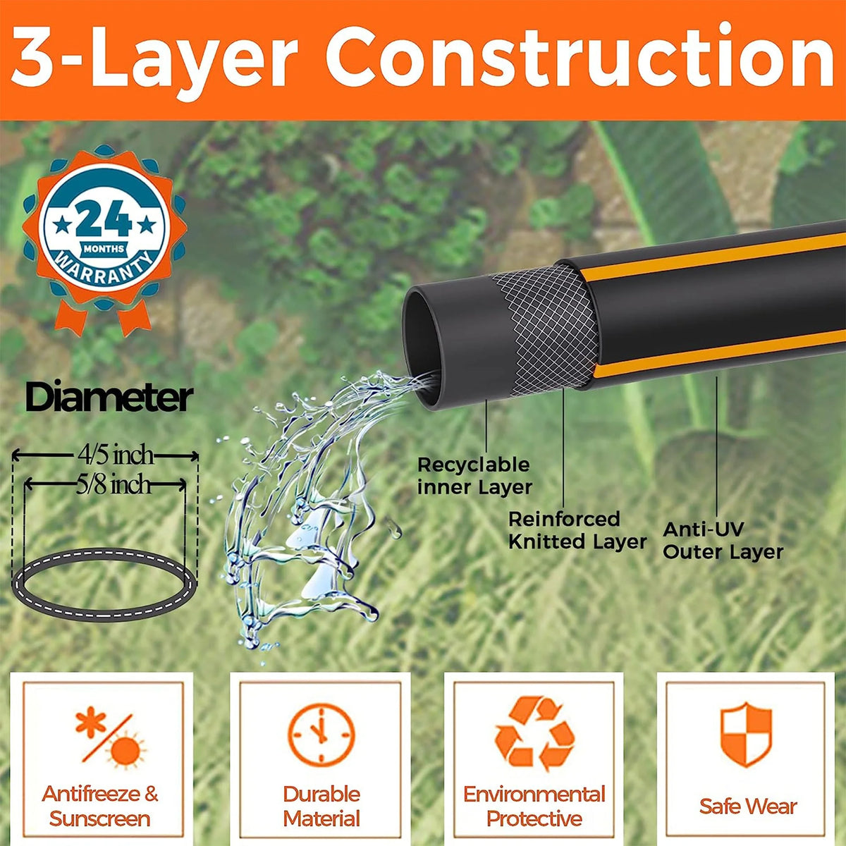 3ft-5ft Hybrid Short Garden Hose I71832
