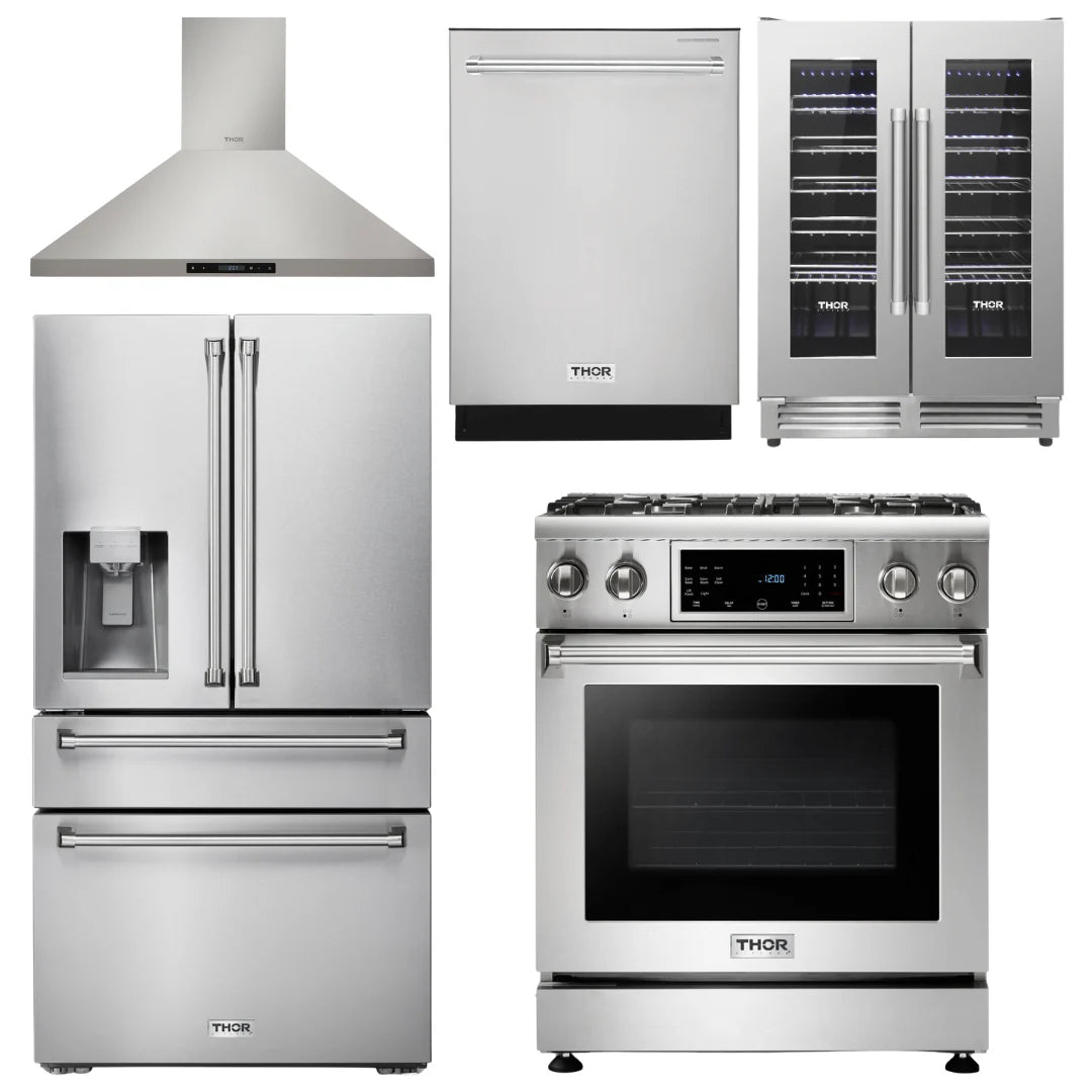 30 In. Propane Gas Range, Range Hood, Refrigerator, Dishwasher, Wine Cooler A224255