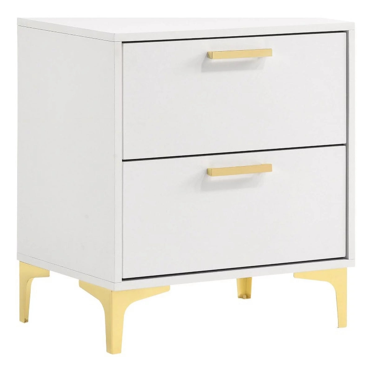 White 2-drawer Wood Nightstand with Metal Base P525936