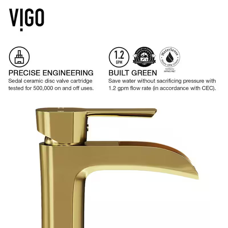 Single Handle Bathroom Vessel Faucet Matte Brushed Gold V1409