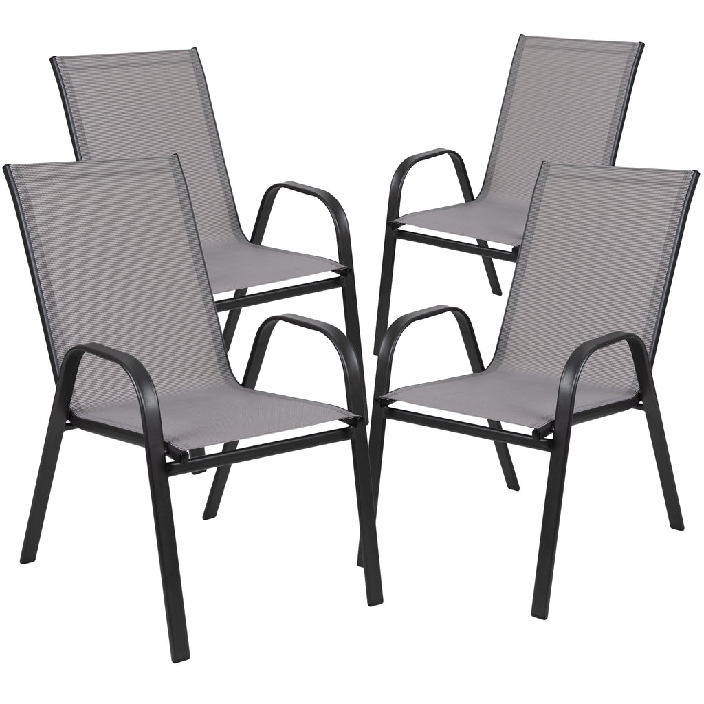 5 Piece Outdoor Patio Dining Set with Tempered Glass Table and 4 Gray Stack Chairs G6222