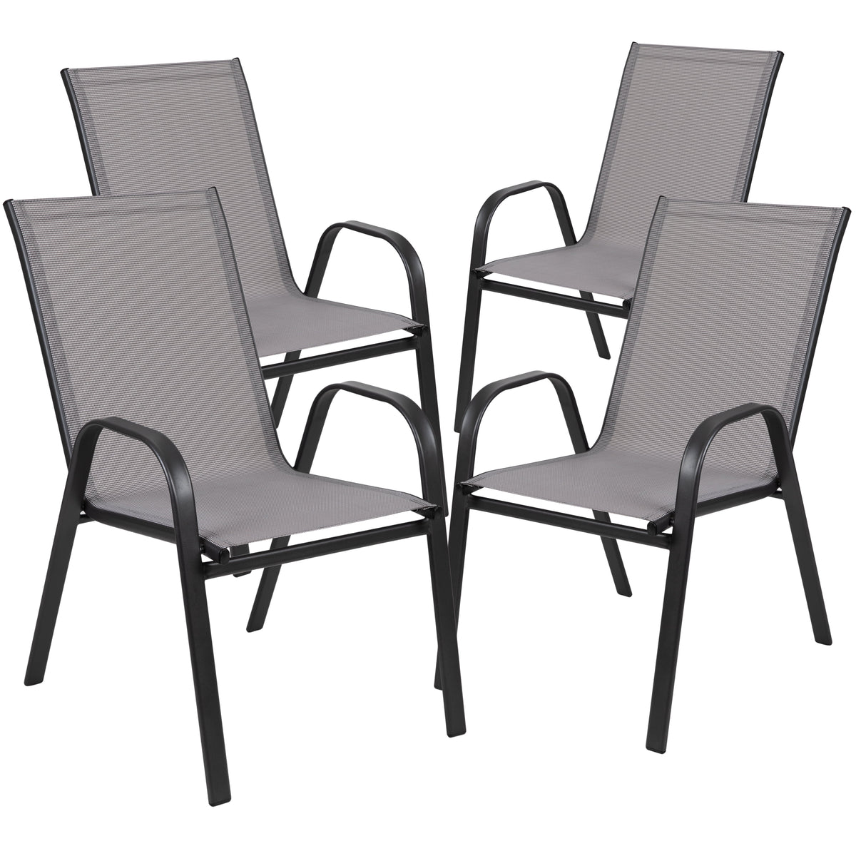 5 Piece Outdoor Patio Dining Set with Tempered Glass Table and 4 Gray Stack Chairs G6222