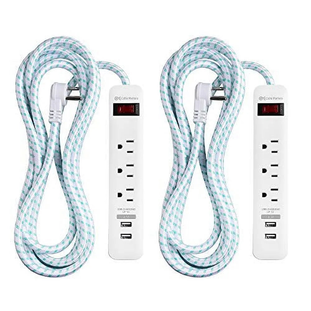 2-Pack 3 Outlet Surge Protector Power Strip with USB Charging Ports White V80375