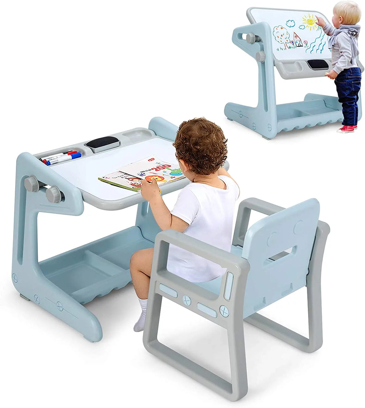 2 in 1 Kids Table & Chair Blue A136807