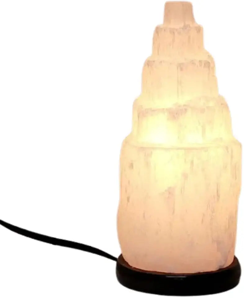 Selenite Step Tower Lamp with Power Cord and Fluorescent Bulb 16" P3985