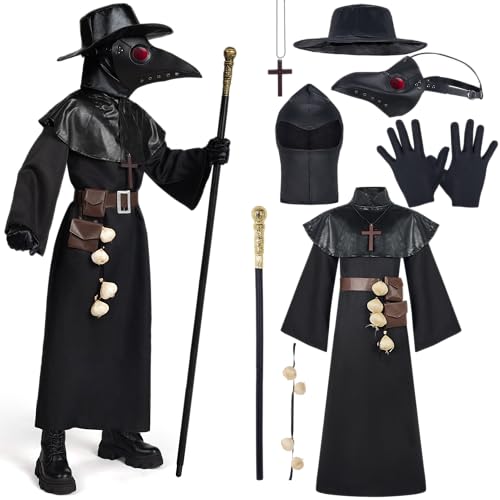 Black Plague Doctor Costume Set 10 in 1 Kids X-Large J96164