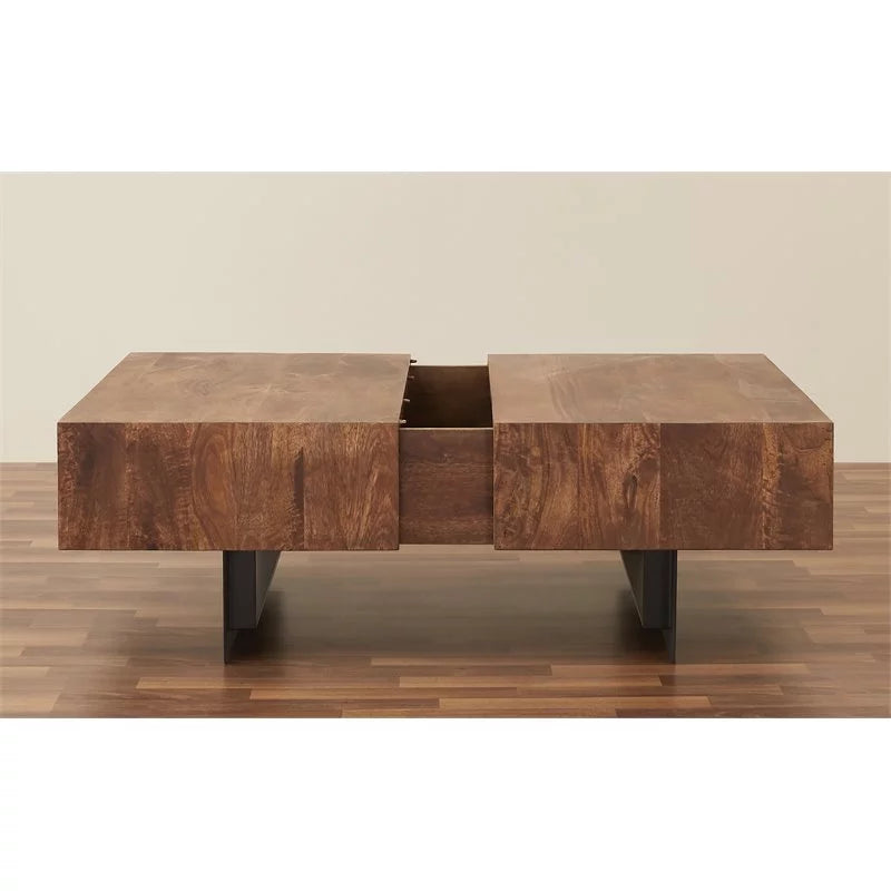 Brown Modern Hard Wood Coffee Table with Sliding Top J39039