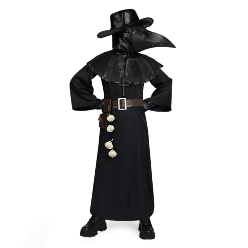Black Plague Doctor Costume Set 10 in 1 Kids X-Large J96164