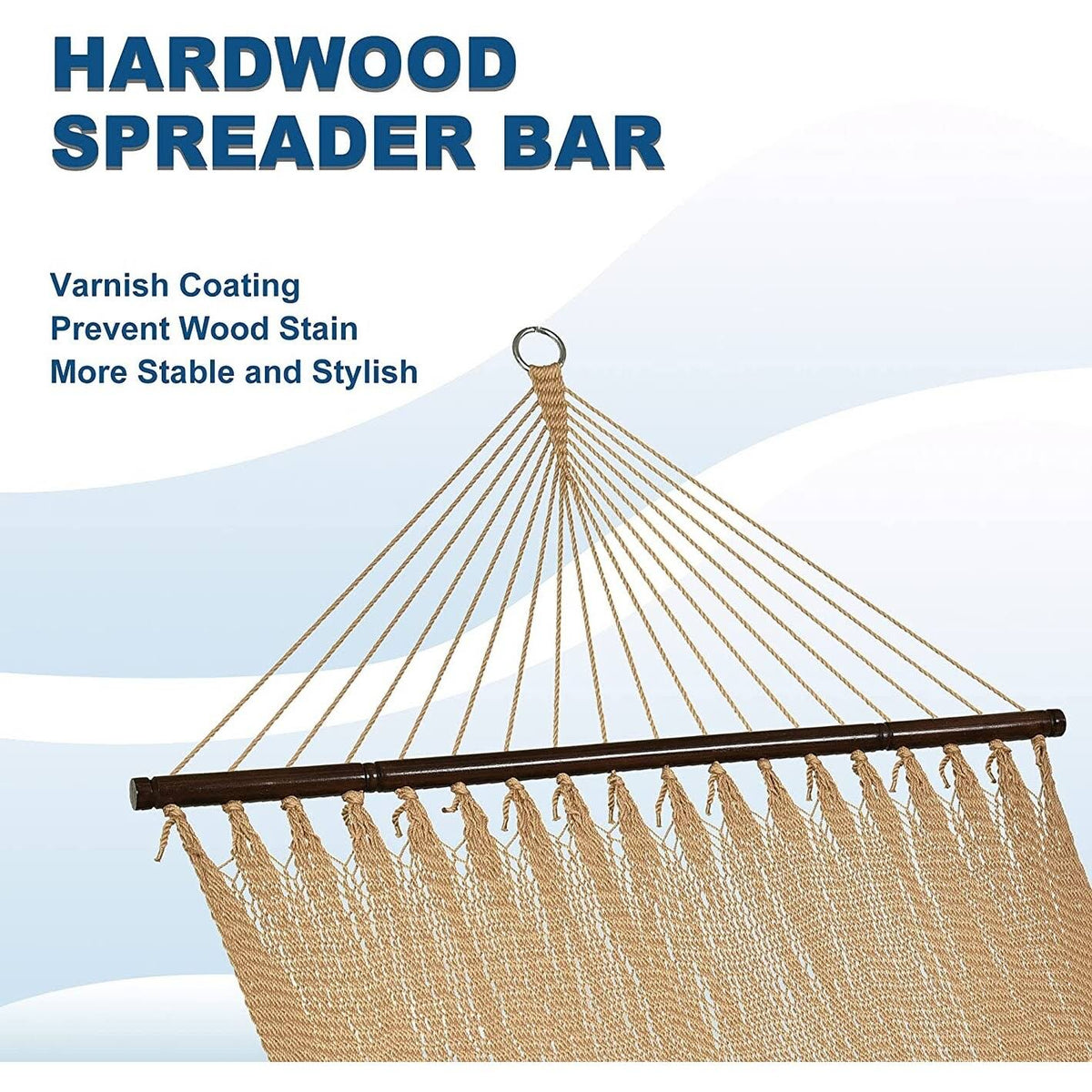2-Person Hand Woven Polyester Rope Hammock with Spreader Bars Tan R12370