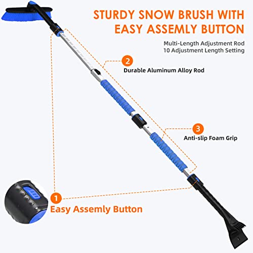 Extendable Snow Brush with Foam Grip and 360° Pivoting Brush Head D389321