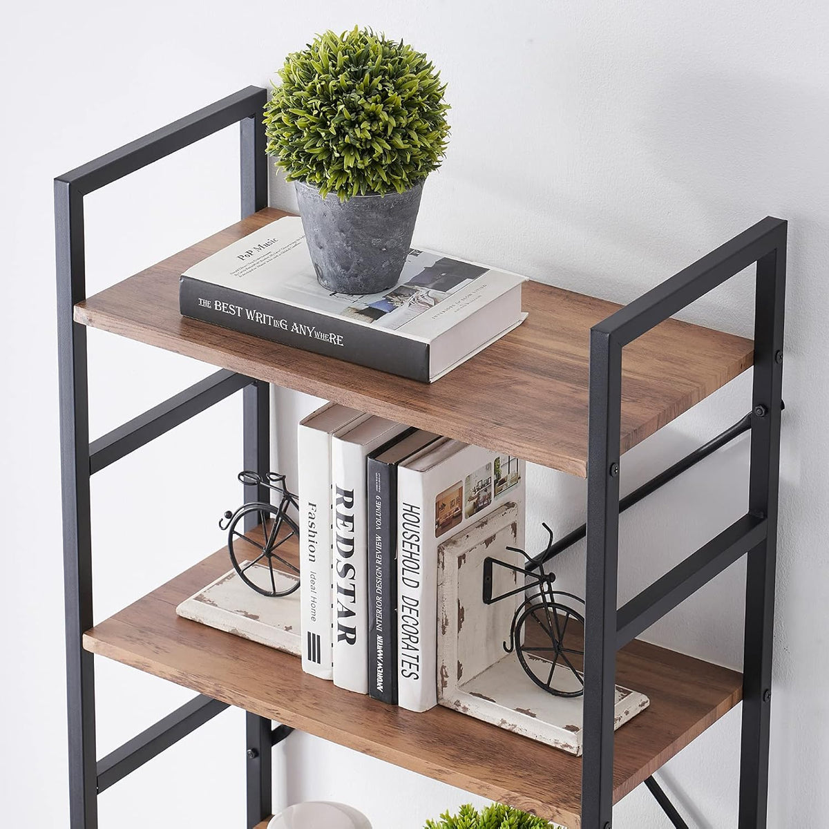 5 Tier Wood Bookshelf with Metal Frame Q19295