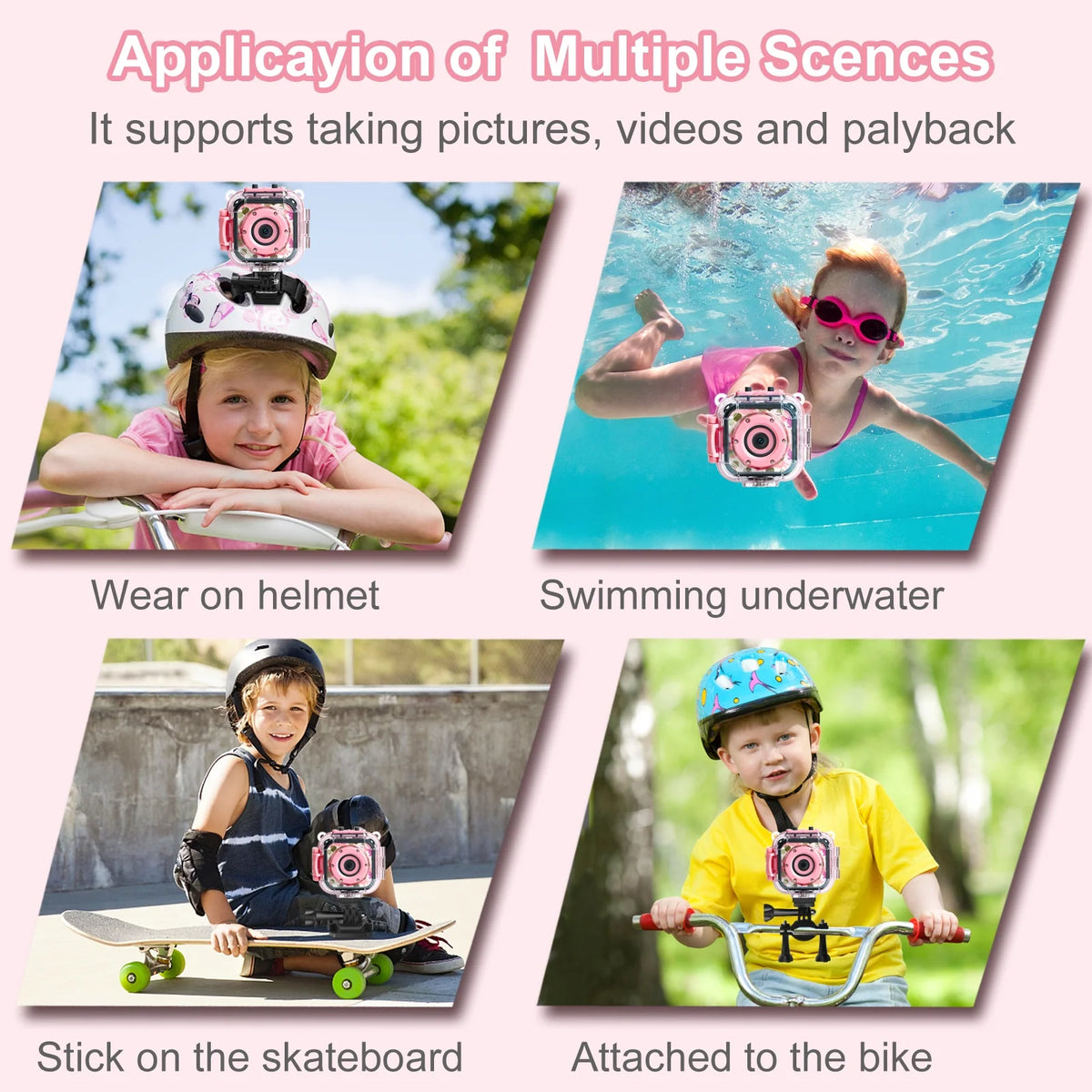 Pink Kids Waterproof Digital Camera 1080P Z9872