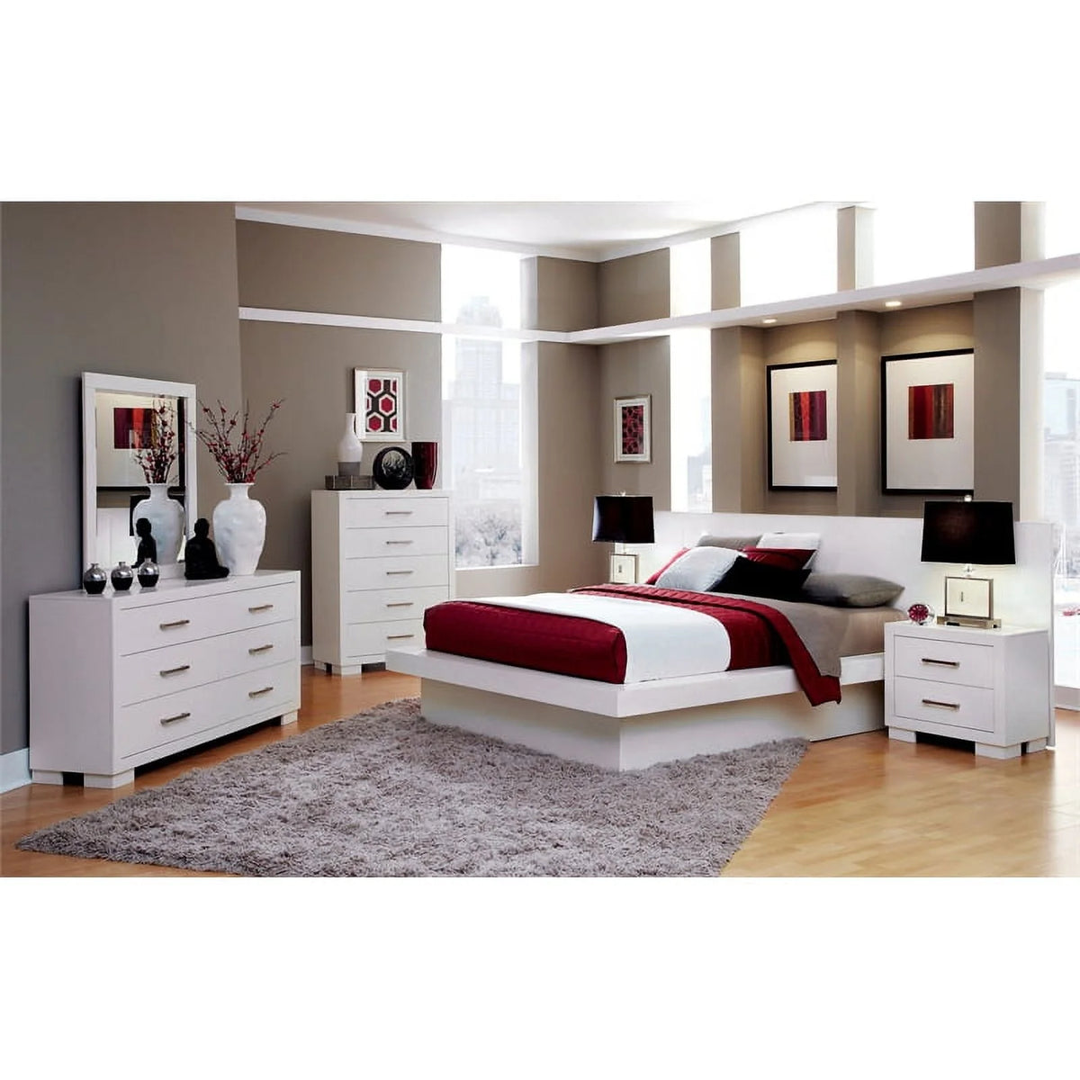 White 6-Piece Wood California King Bedroom Set U779888