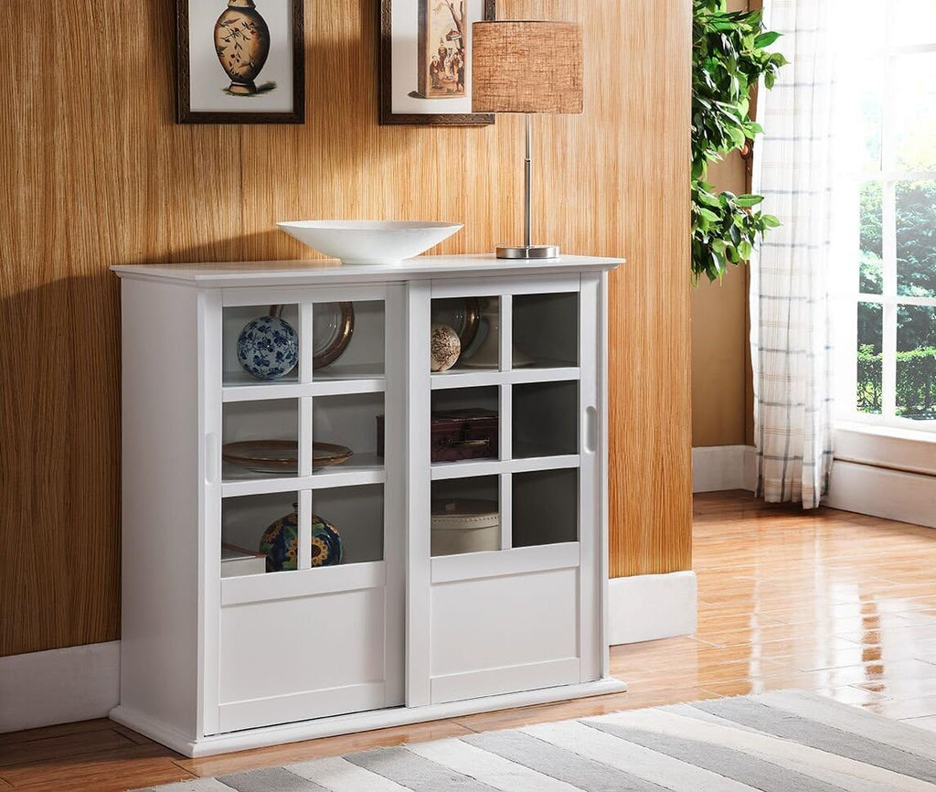 Espresso Wood Curio Cabinet with Glass Sliding Doors Z712
