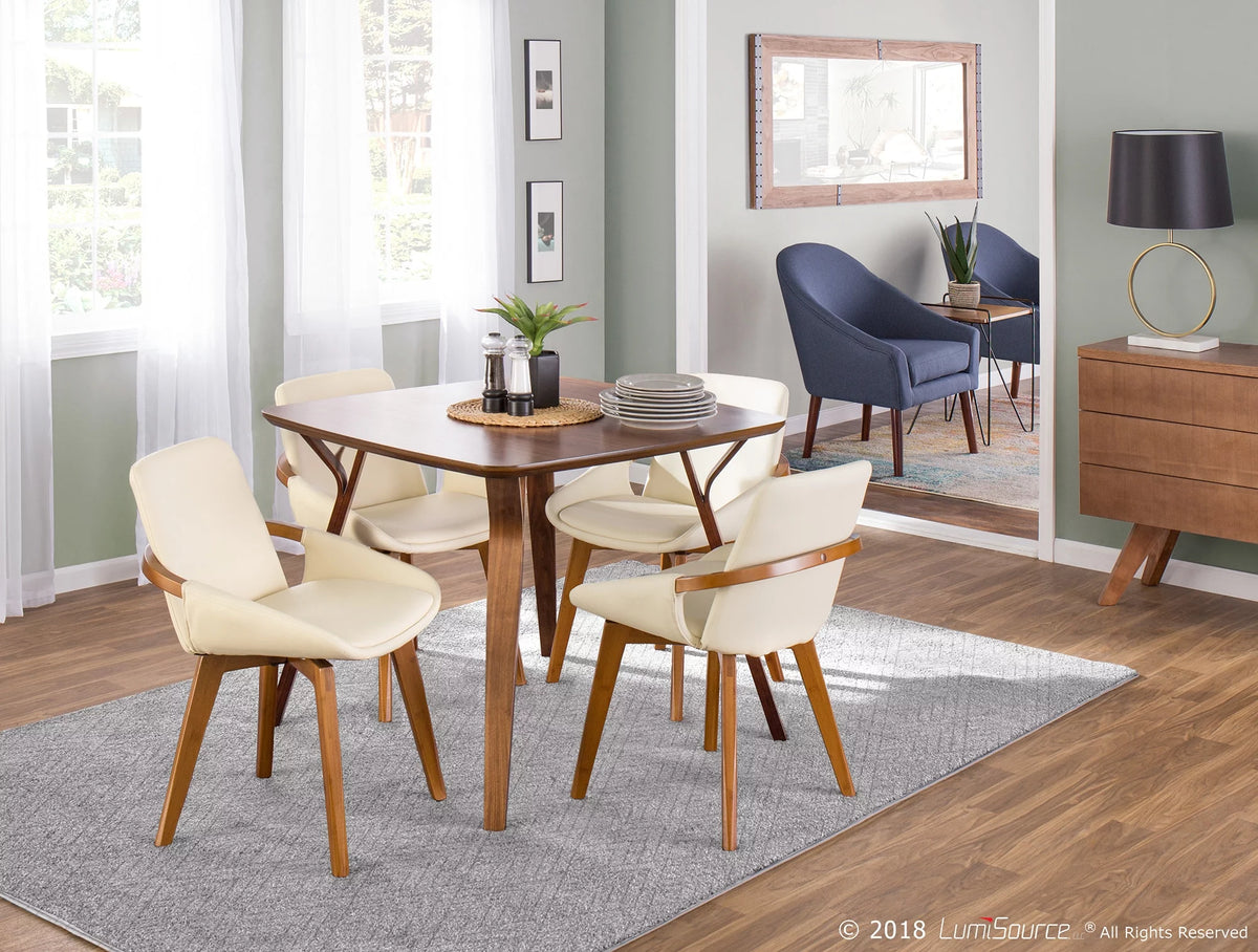 Mid-Century Chair in Walnut and Cream Faux Leather F2024