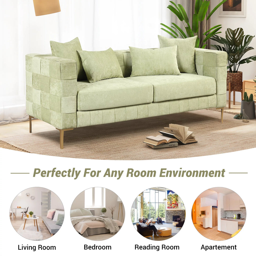 Green Chenille Upholstered 3-Seat Sofa Couch G10892