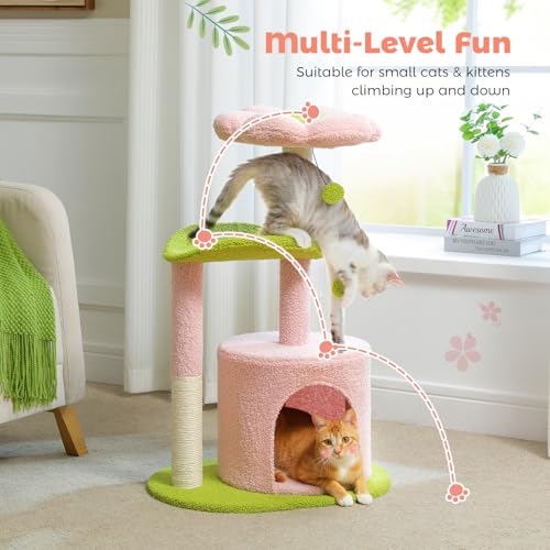 Pink 32” Small Cat Tree with Curved Perch C4549