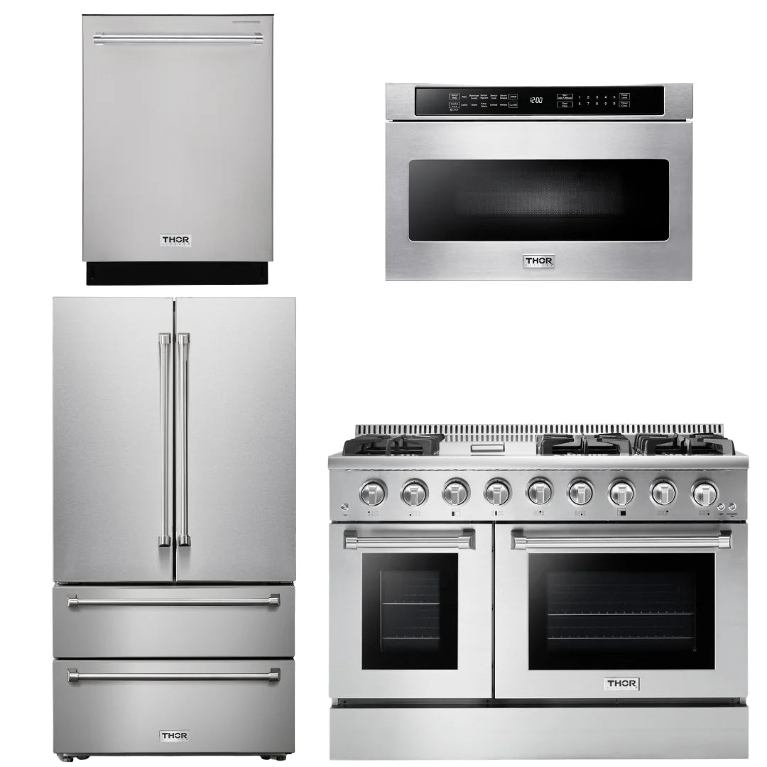 48 In. Propane Gas Range, Refrigerator, Dishwasher, Microwave Drawer X8195