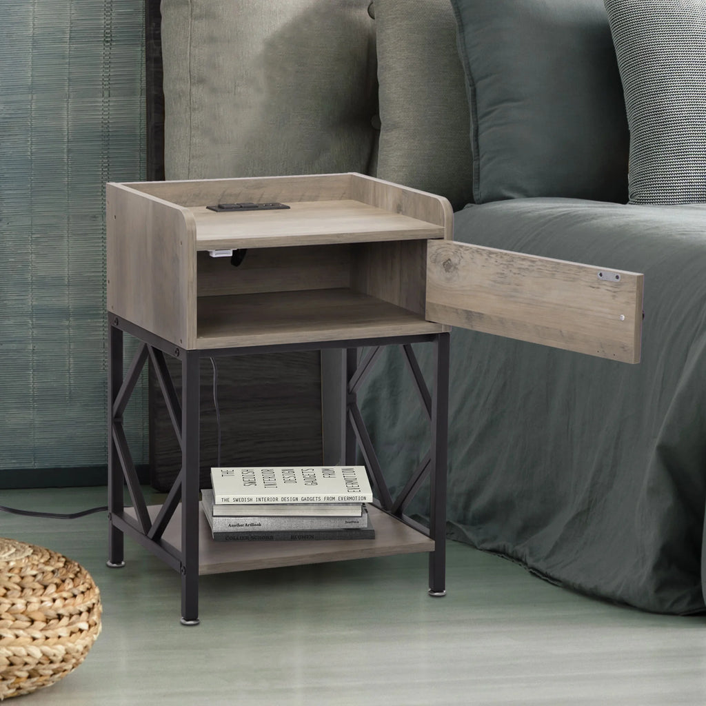 Set of 2 Night Stand with USB Port and Storage Shelf W89856