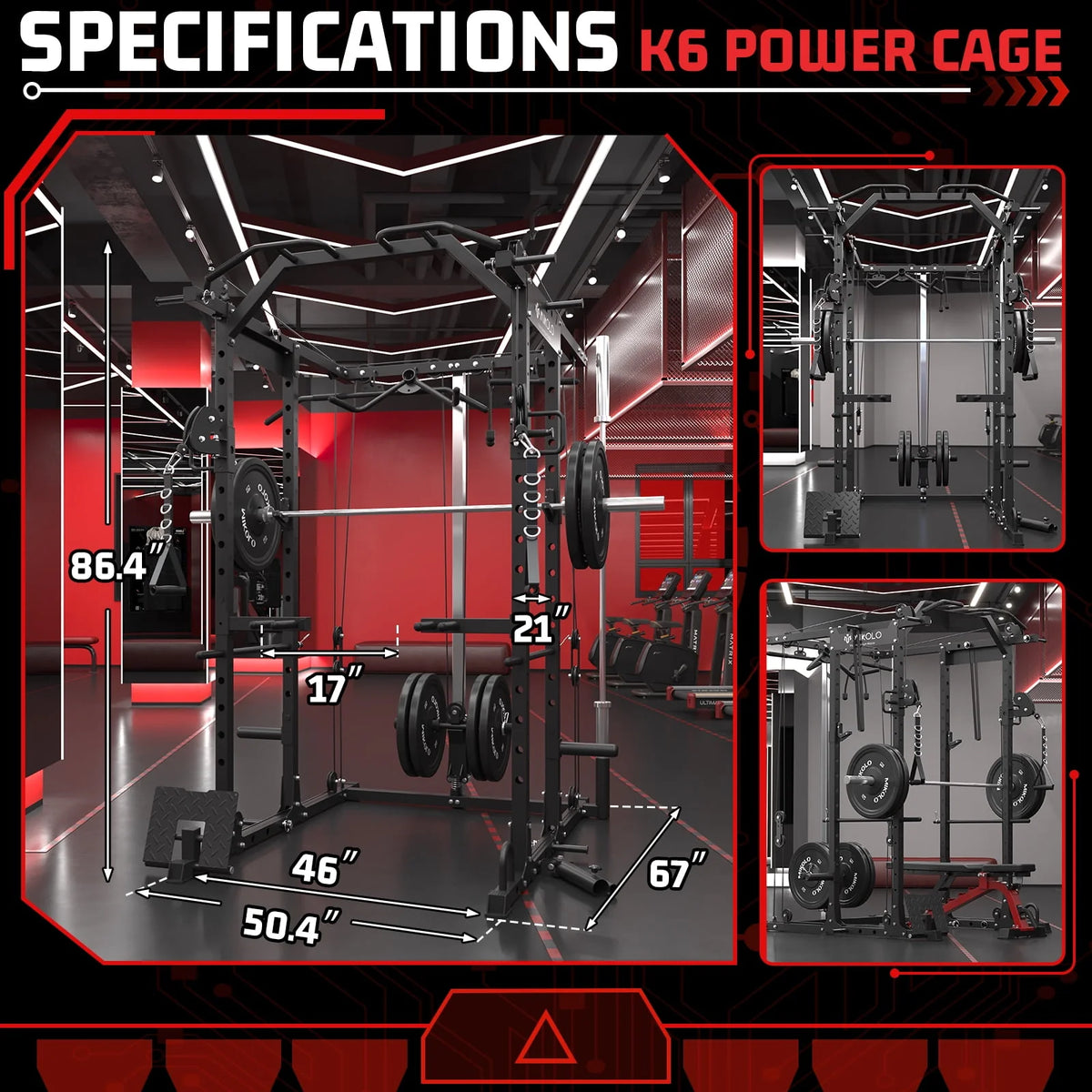1500 lbs Power Rack Cage with Cable Crossover Machine B530949