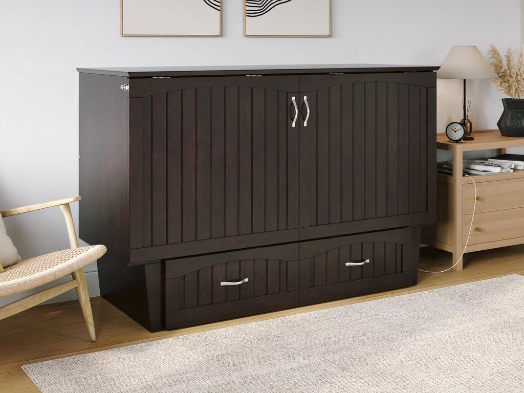 Queen Solid Wood Murphy Bed Chest with Mattress N54944