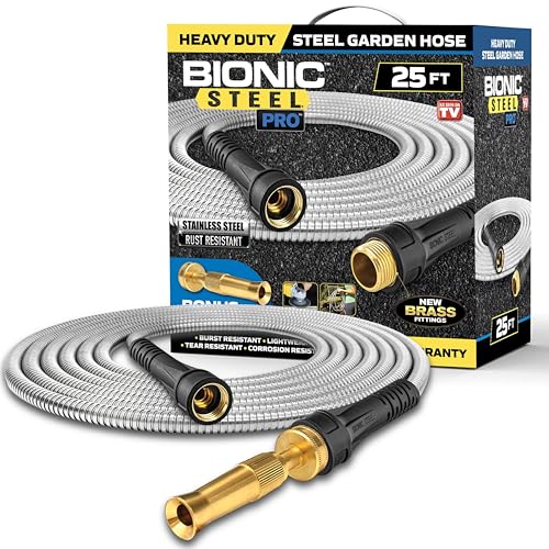 100 Ft Stainless Steel Garden Hose with Nozzle X7608