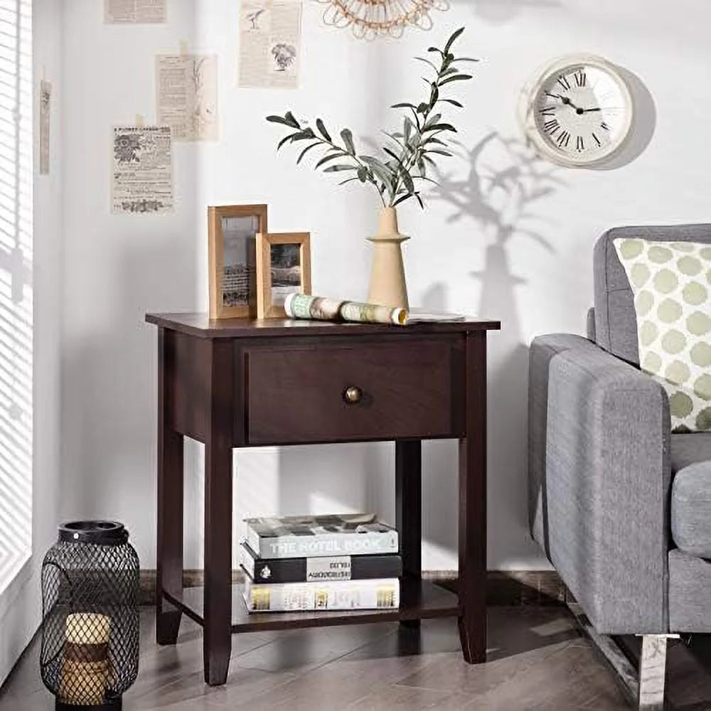 End Table with Drawer and Solid Wood Legs D98393