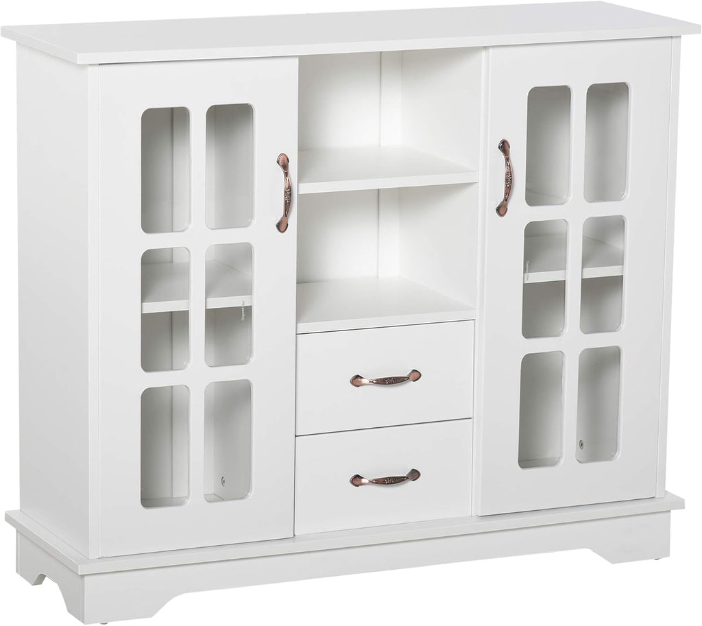 White Storage Console Cabinet with 2 Glass Doors and 2 Drawers M54761