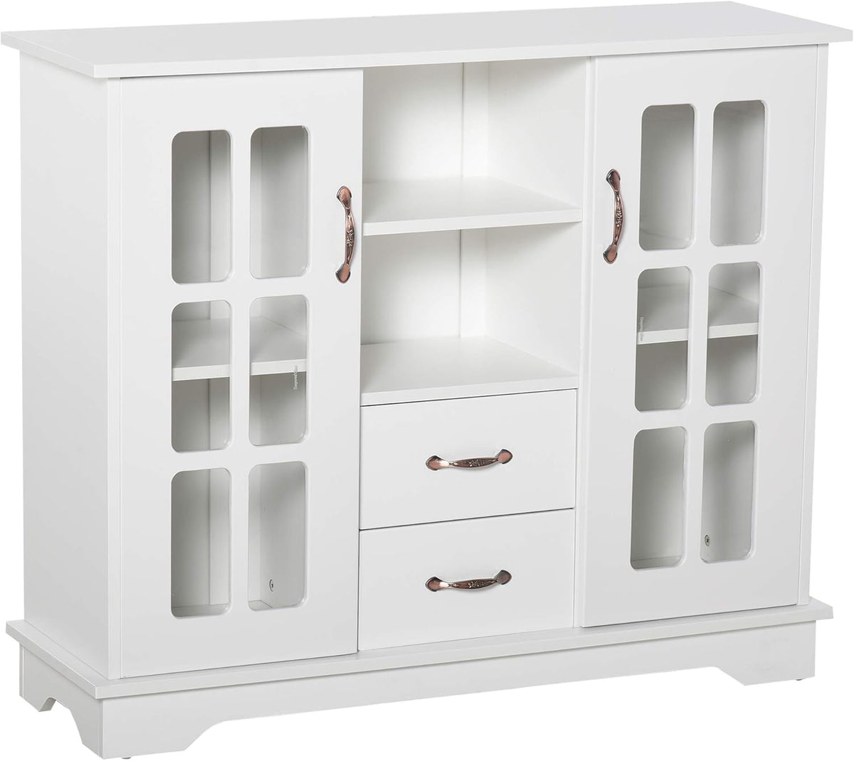 White Storage Console Cabinet with 2 Glass Doors and 2 Drawers M54761