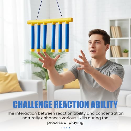 Reflective Drop Stick Challenge Game, Hand Eye Coordination Reflex Training Toy, 3 Adjustable Speed Modes, Yellow P7451