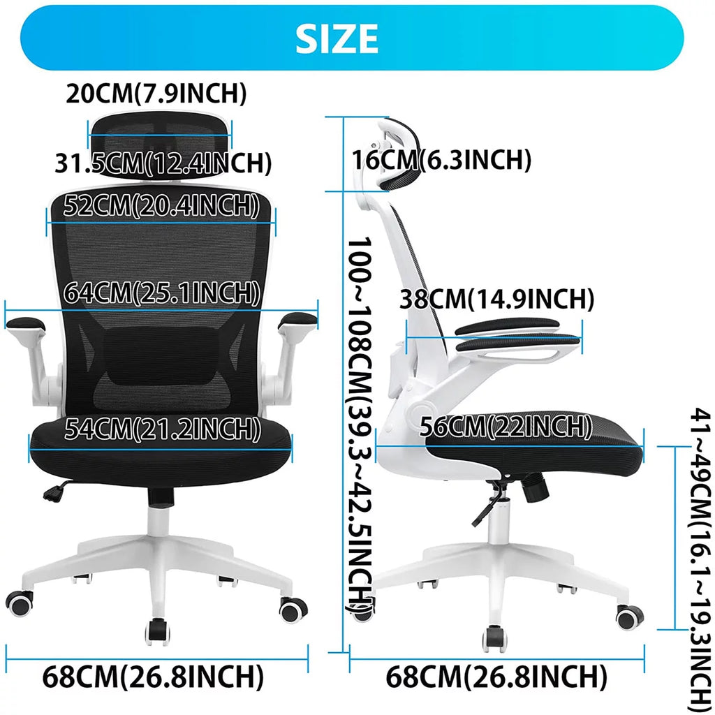 White Ergonomic Office Chair with Headrest and Flip-up Arms Y11703