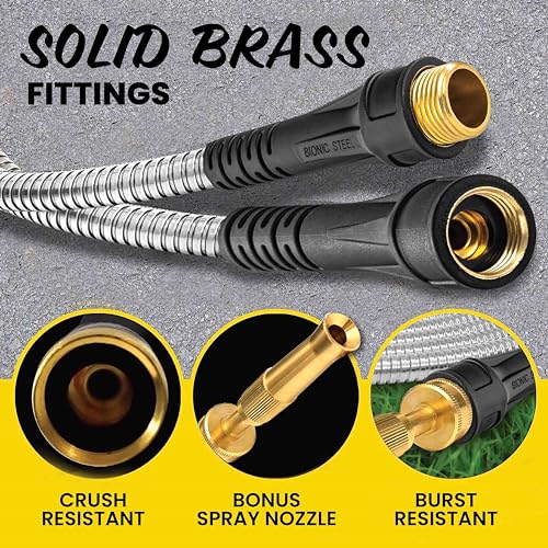 100 Ft Stainless Steel Garden Hose with Nozzle X7608