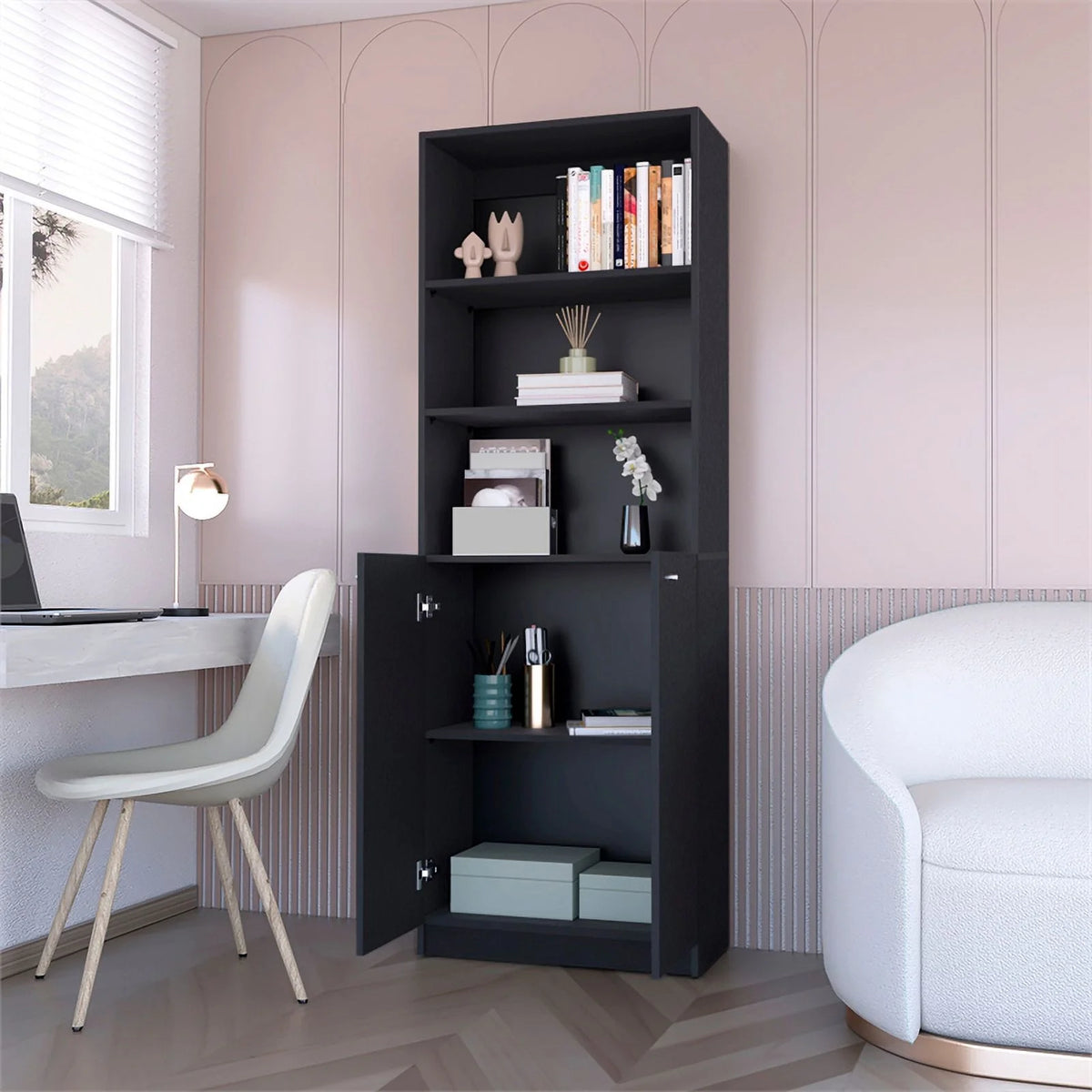 Black 2 Door Engineered Wood Bookcase Set of 2 M566520