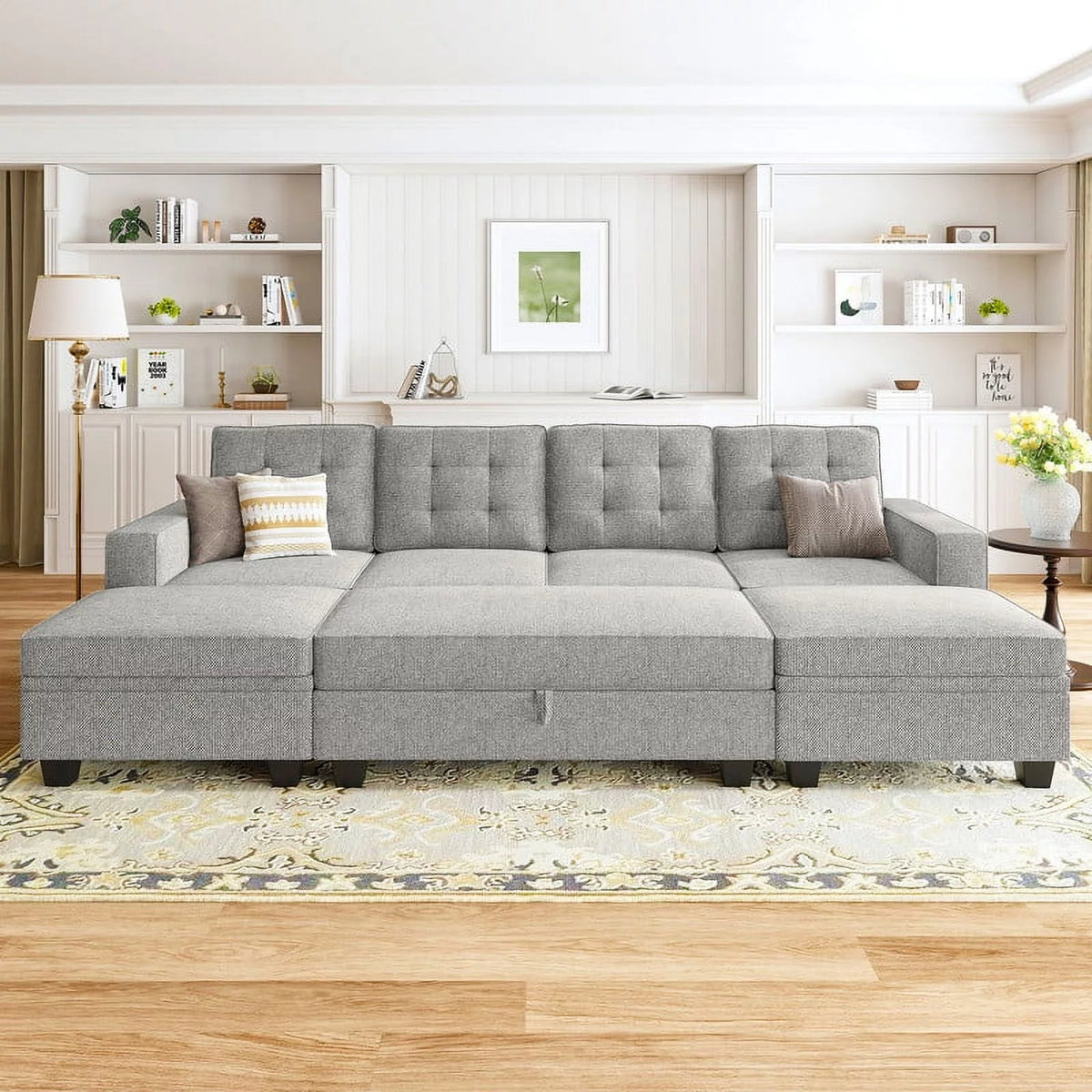 Light Grey Convertible Sectional Sleeper Sofa with Storage O721