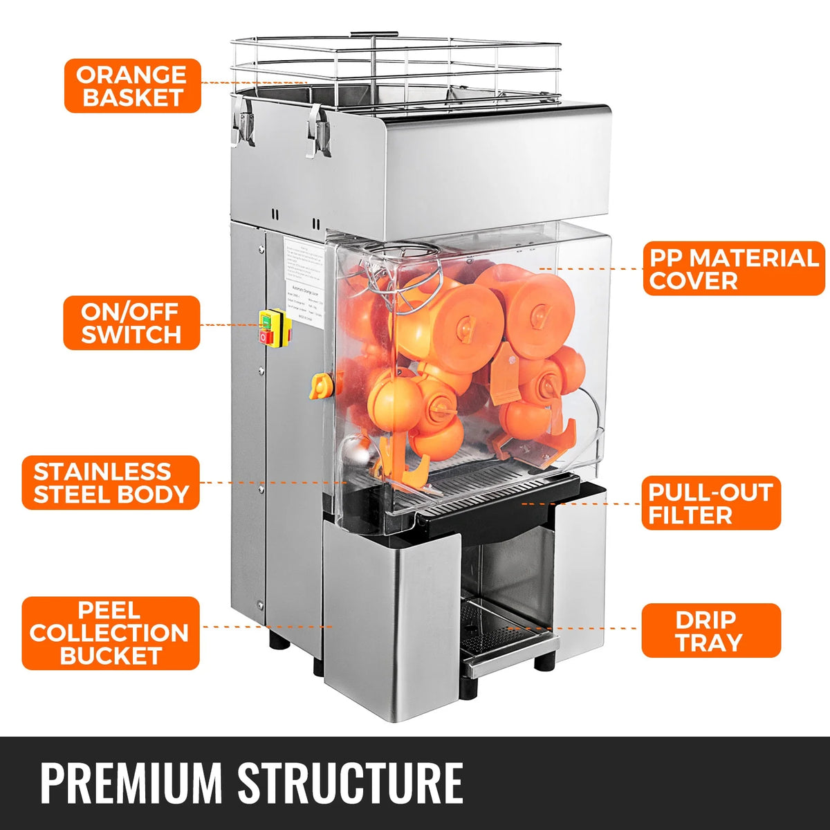 110V Electric Citrus Juicer Machine with Pull-Out Filter Box J4771